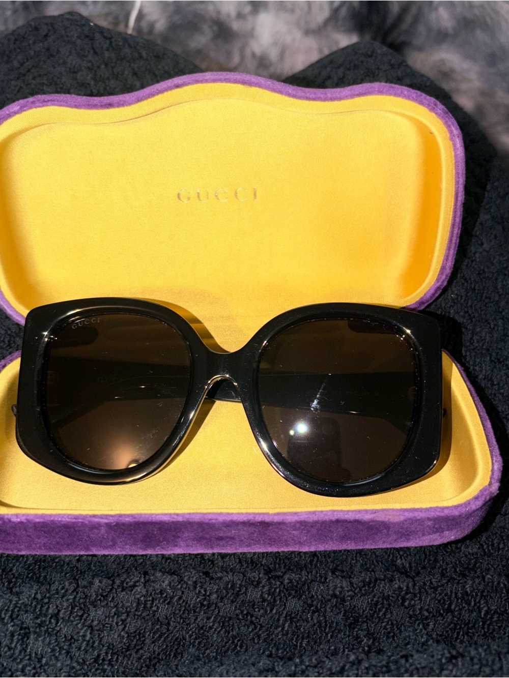 Gucci Black Square Oversized Sunglasses with Dark Lenses